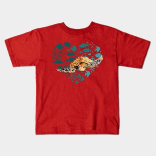 Green Sea Turtle Swimming Towards You Kids T-Shirt